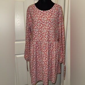 Wednesdays Girl Red and Pink Long Sleeve Crew Neck Sweater Dress